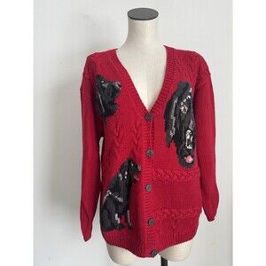 Vintage 90's Eagle's Eye Red BLACK LAB Cardigan Sweater Dog Size LARGE